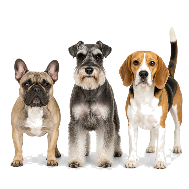 French Bulldog, Schnauzer y Beagle