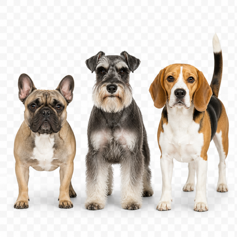 French Bulldog, Schnauzer y Beagle